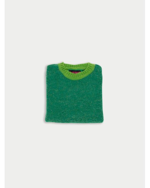 La Fetiche Green Viva Traditional Brushed Crew Neck Seamfree Sweater With Bright Contrast Neck Trim