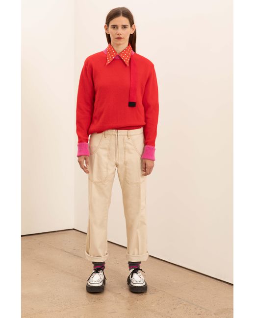 La Fetiche Red Diana Hand-Framed Colour Blocked Sweater With Metal 'D' Ring