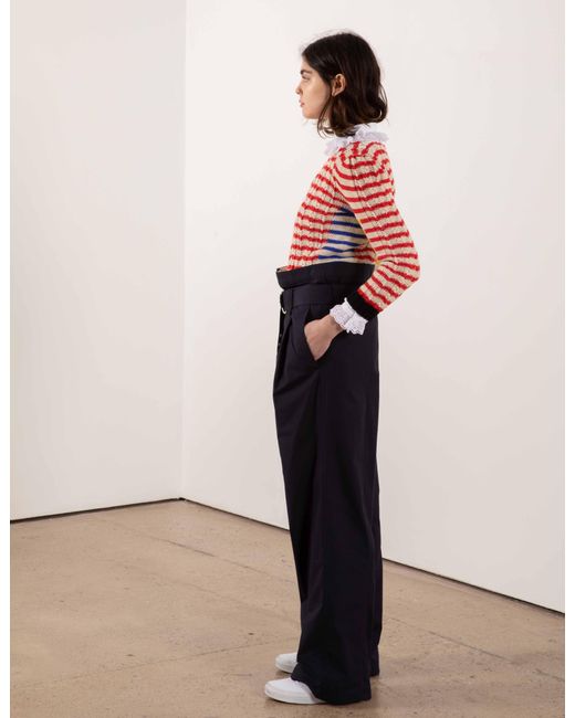 La Fetiche Red Ivy Hand-Knitted Cotton Cashmere Striped Sweater