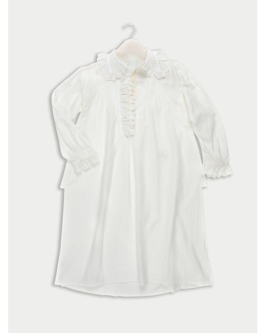 Women's White Grace Traditional French Embroidered Blouse Dress