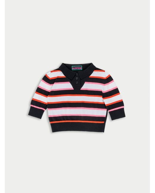 La Fetiche Multicolor Moira Striped Cropped Polo Sweater