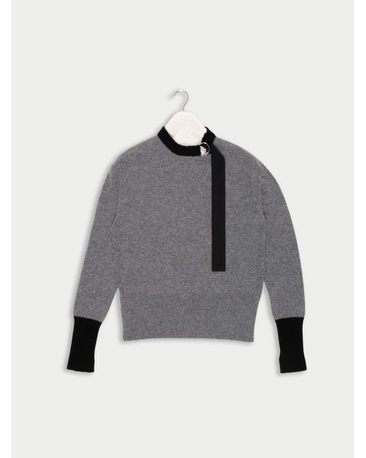 La Fetiche Gray Diana Hand-Framed Colour Blocked Sweater With Metal 'D' Ring