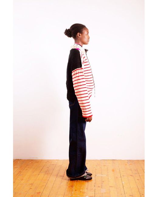 La Fetiche Red Paloma X Hand Knitted Oversized Striped Guernsey Sweater