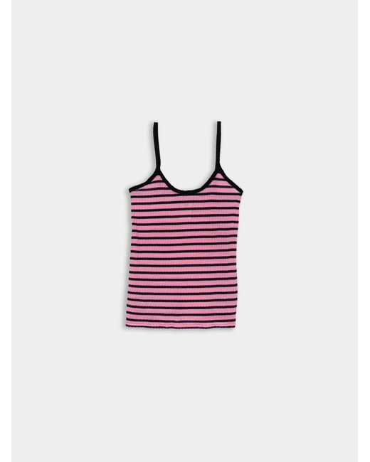 La Fetiche Pink Jade Striped Fine Weight Ribbed Cami Top