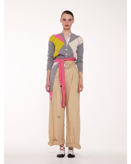 La Fetiche White Cynthia Crew Neck Argyle Cardigan