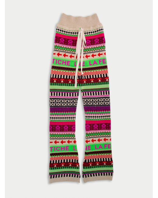 La Fetiche Multicolor Sky Logo Fairisle Knit Flared Trousers