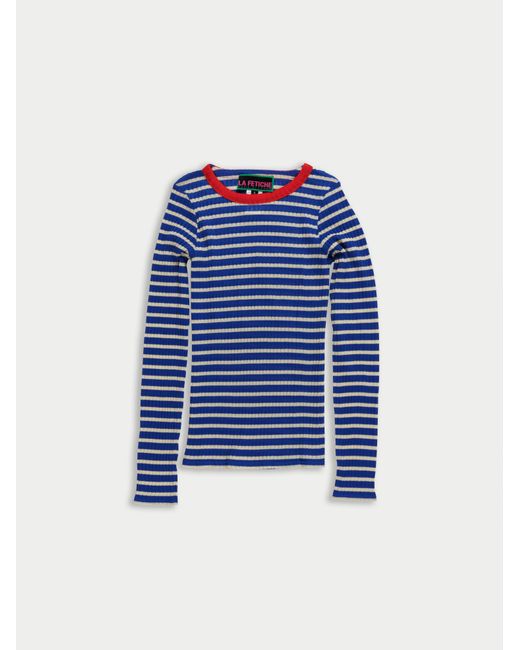 La Fetiche Blue Jackie Raye Fine Weight Ribbed Top