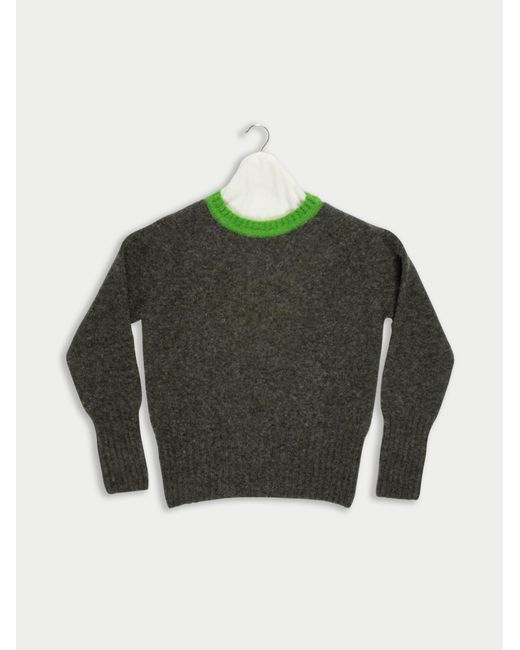 La Fetiche Green Viva Traditional Brushed Crew Neck Seam Free Sweater With Bright Contrast Neck Trim
