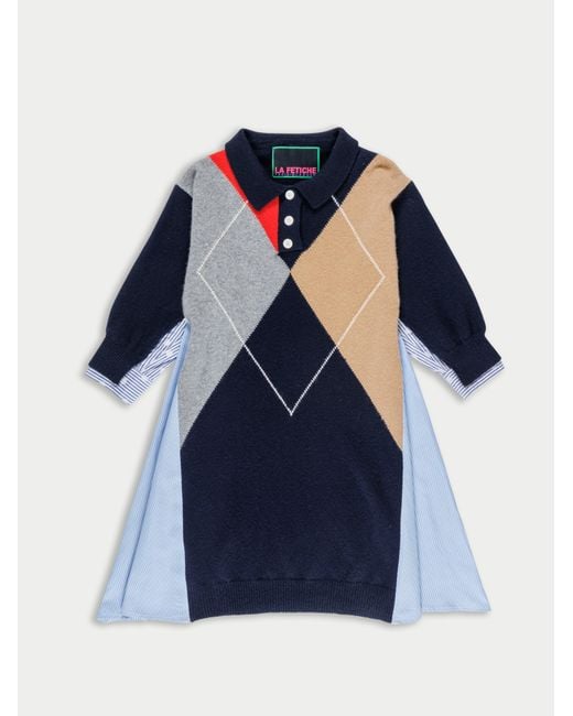 La Fetiche Blue Jisoo Argyle Polo Dress