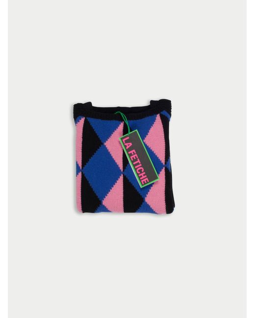 La Fetiche Blue Pablo Fitted Hand-Knit Harlequin Sweater Using Hand Intarsia Work