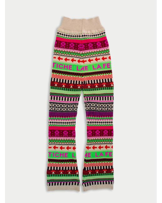 La Fetiche Multicolor Sky Logo Fairisle Knit Flared Trousers