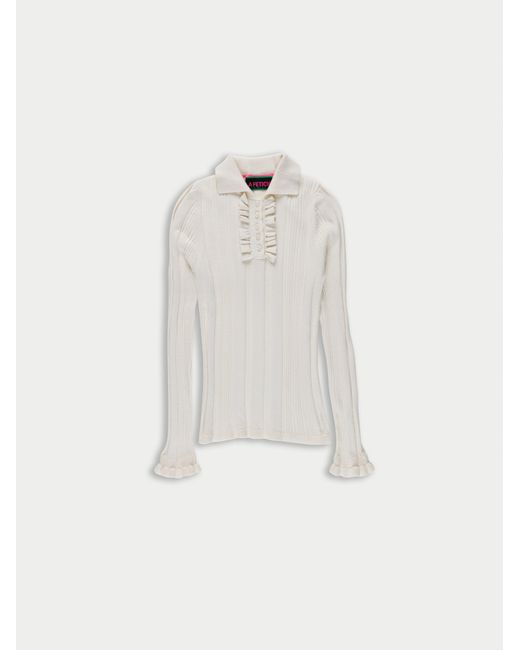 La Fetiche White Heath Ribbed Polo Top