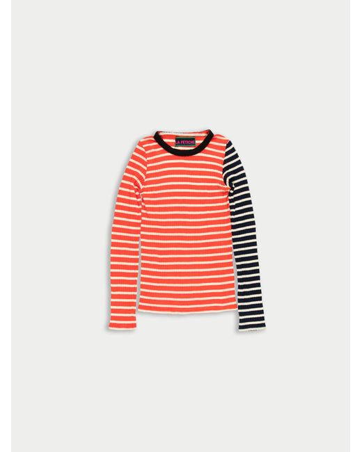 La Fetiche Red Jackie Bis Striped Fine Weight Ribbed Top