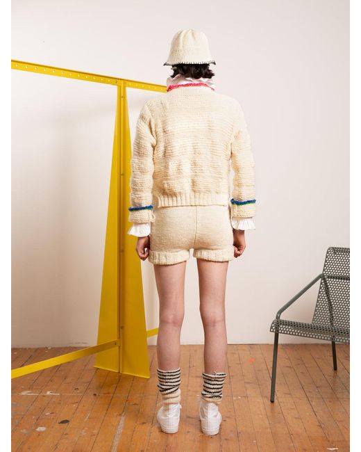 La Fetiche White Rumi Handknitted Shorts