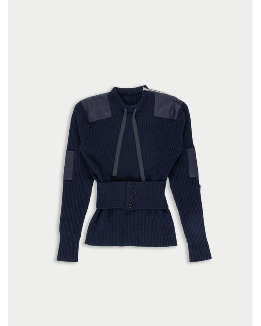 La Fetiche Blue Agnes Ribbed Military Sweater