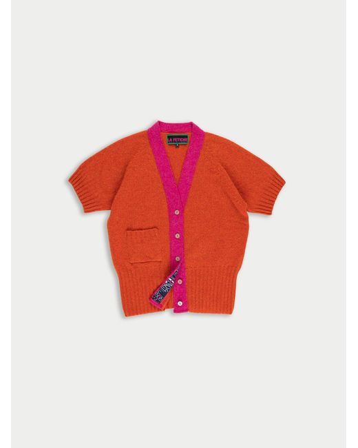 La Fetiche Red Lux Contrast V-Neck Cardigan