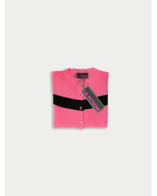La Fetiche Pink Nancy Lambswool Cardigan With Placed Stripe