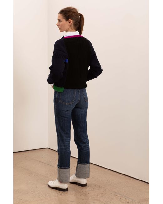La Fetiche Blue Cocteau Hand Knitted Colour Blocked Guernsey Sweater With Traditional Guernsey Details