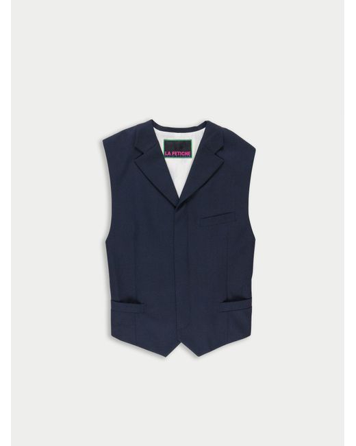 La Fetiche Blue Flore Sleeveless Tailored Vest