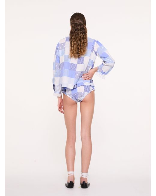 La Fetiche Blue Jane Patchwork Cotton Blouse