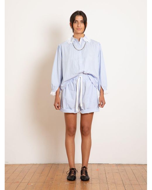 La Fetiche Blue Jane Traditional Masculine Striped Cotton Blouse