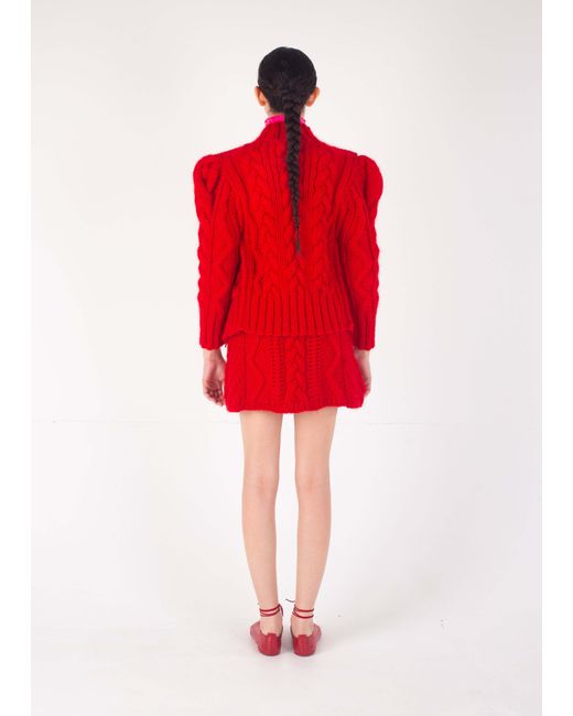 La Fetiche Red Cara Cable Cardigan
