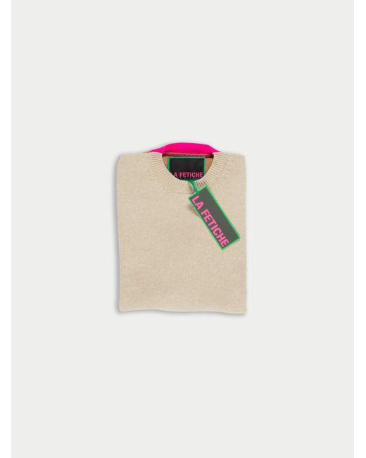 La Fetiche Natural Louis Hand Framed Patched Oversized Sweater With Neon Collar Detail