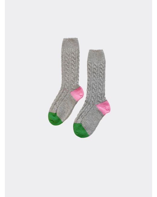 La Fetiche White Charles Hand Knitted Cable Lambswool Socks