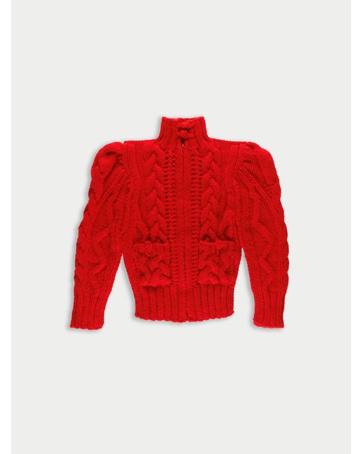 La Fetiche Red Cara Cable Cardigan