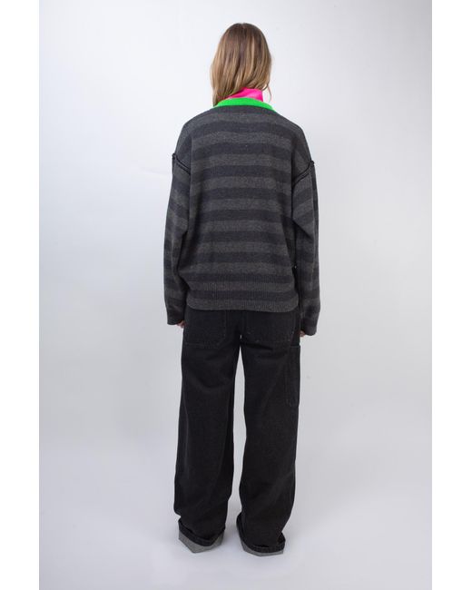La Fetiche Black Leslie Oversized Loose Fit Striped Sweater