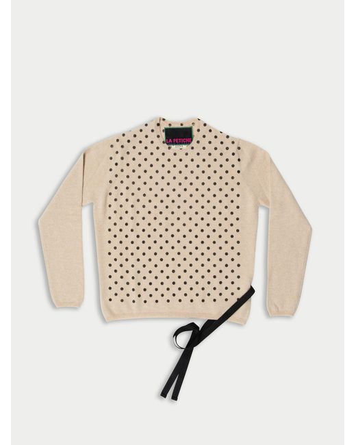 La Fetiche Natural Mimi Spotty Cashmere Sweater With Cotton Side Ties