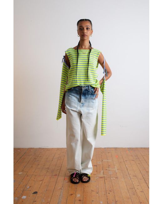 La Fetiche Yellow Lightweight Striped Crew Neck Sweater