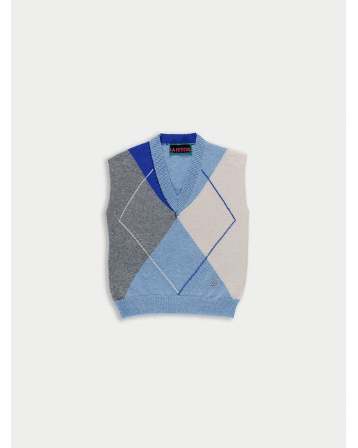 Women's Blue Bryce V-Neck Argyle Jumper Vest