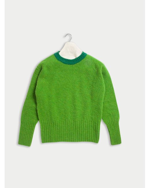 La Fetiche Green Viva Traditional Brushed Crew Neck Seamfree Sweater With Bright Contrast Neck Trim