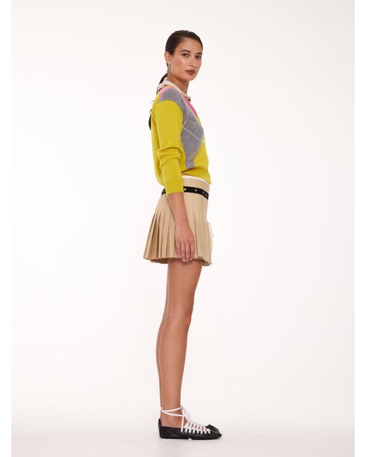 La Fetiche Yellow Cynthia Crew Neck Argyle Cardigan