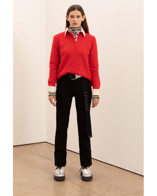 La Fetiche Red Arthur Shrunken Rugby Shirt Made With Felted Lambswool And Cotton Canvas Collar And Cuffs
