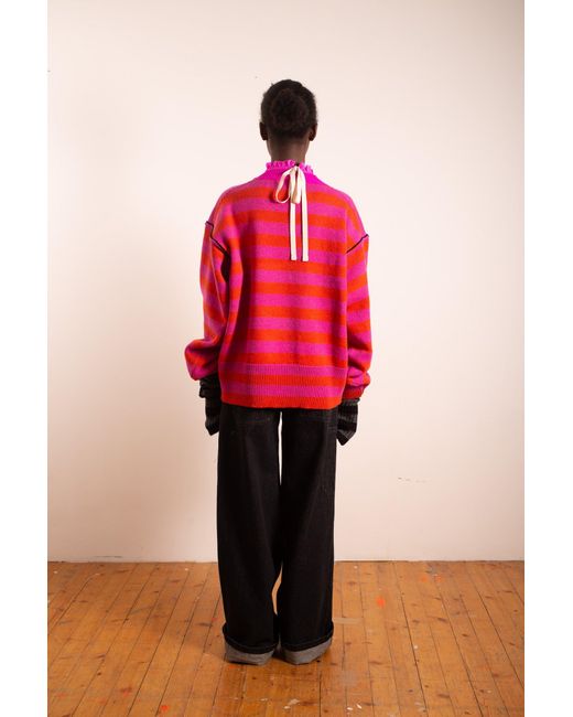 La Fetiche Red Leslie Oversized Loose Fit Striped Sweater