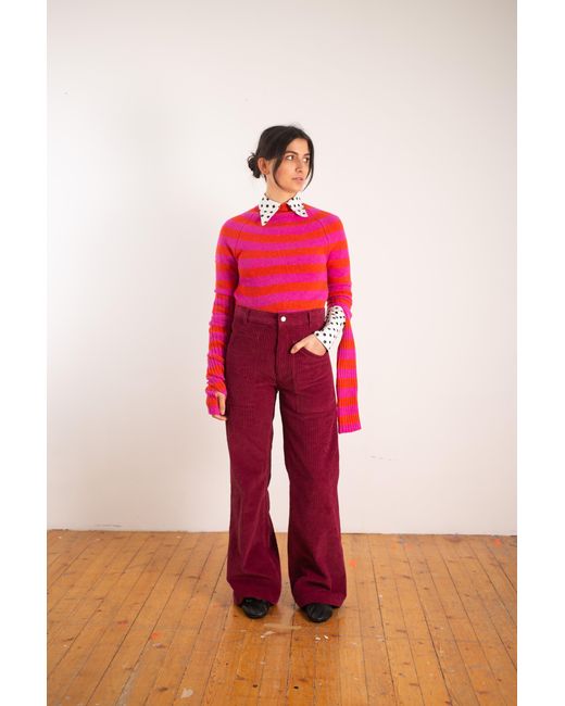 La Fetiche Red Neil Highwaisted Wide Leg Corduroy Pant