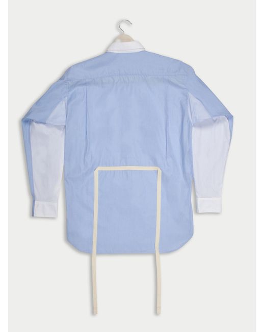 La Fetiche Blue June Oversized Cotton Poplin Shirt Patched With Shades Of Cotton And Waist Tie Detail