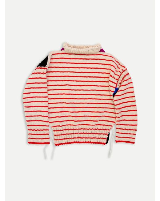 La Fetiche Red Paloma X Hand Knitted Oversized Striped Guernsey Sweater