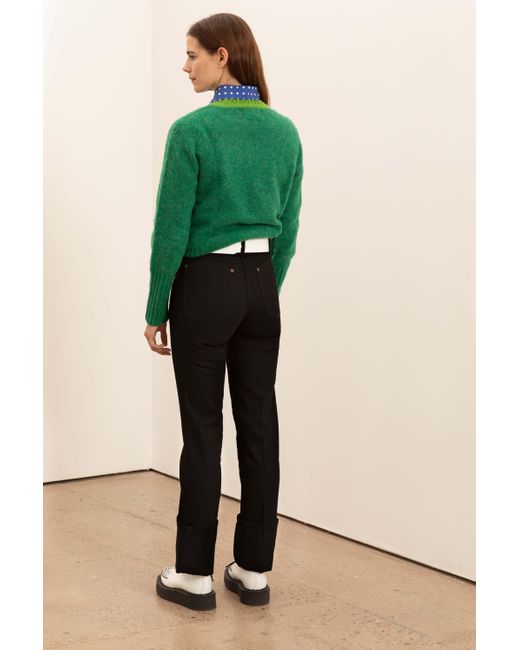 La Fetiche Green Viva Traditional Brushed Crew Neck Seamfree Sweater With Bright Contrast Neck Trim