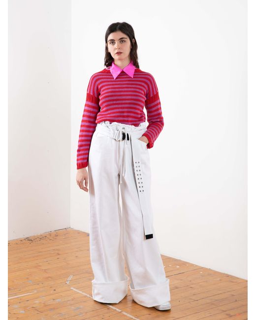 La Fetiche Red Jacno Hand Knitted Striped Sweater