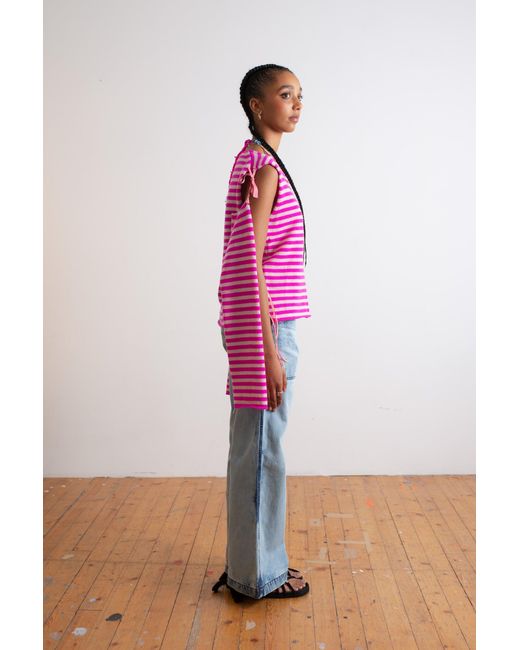 La Fetiche Pink Lightweight Striped Crew Neck Sweater