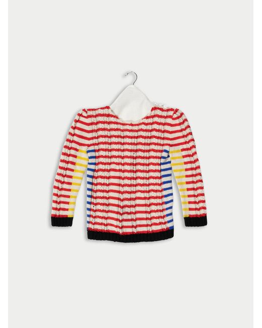 La Fetiche Red Ivy Hand-Knitted Cotton Cashmere Striped Sweater