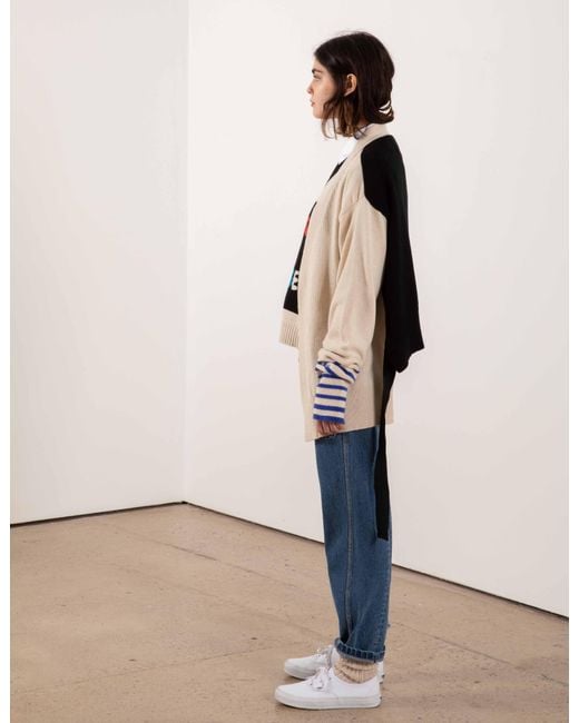 La Fetiche Natural Loulou Hand Framed And Hand Finished Menswear Cardigan With Graphic Styling And Punk Side Ties