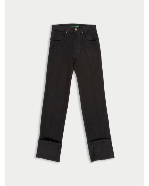 La Fetiche Black Angelica High Waisted Deep Denim Jeans With High Turnups