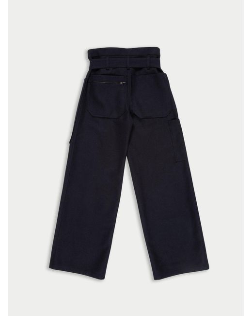 La Fetiche Blue David Raw-Cut Felt Sailor Pants With Military D Ring Belt