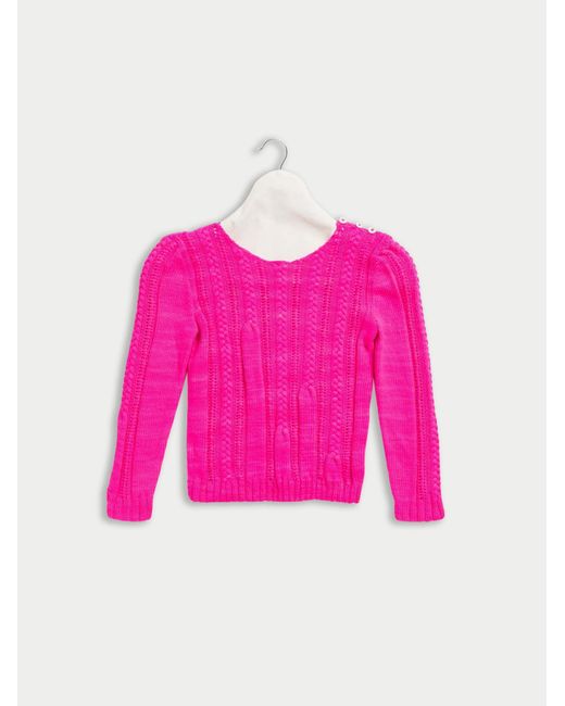 La Fetiche Pink Ivy Handknitted Shrunken Style Cable Knit Sweater