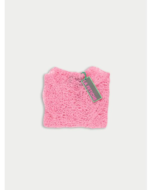 La Fetiche Pink Candy Hand Knitted Cable Mohair Sweater