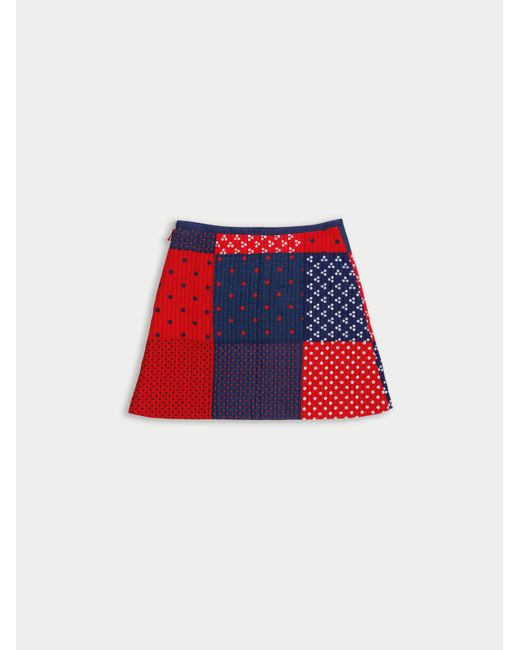 La Fetiche Red Lison Quilted Patchwork Mini Skirt